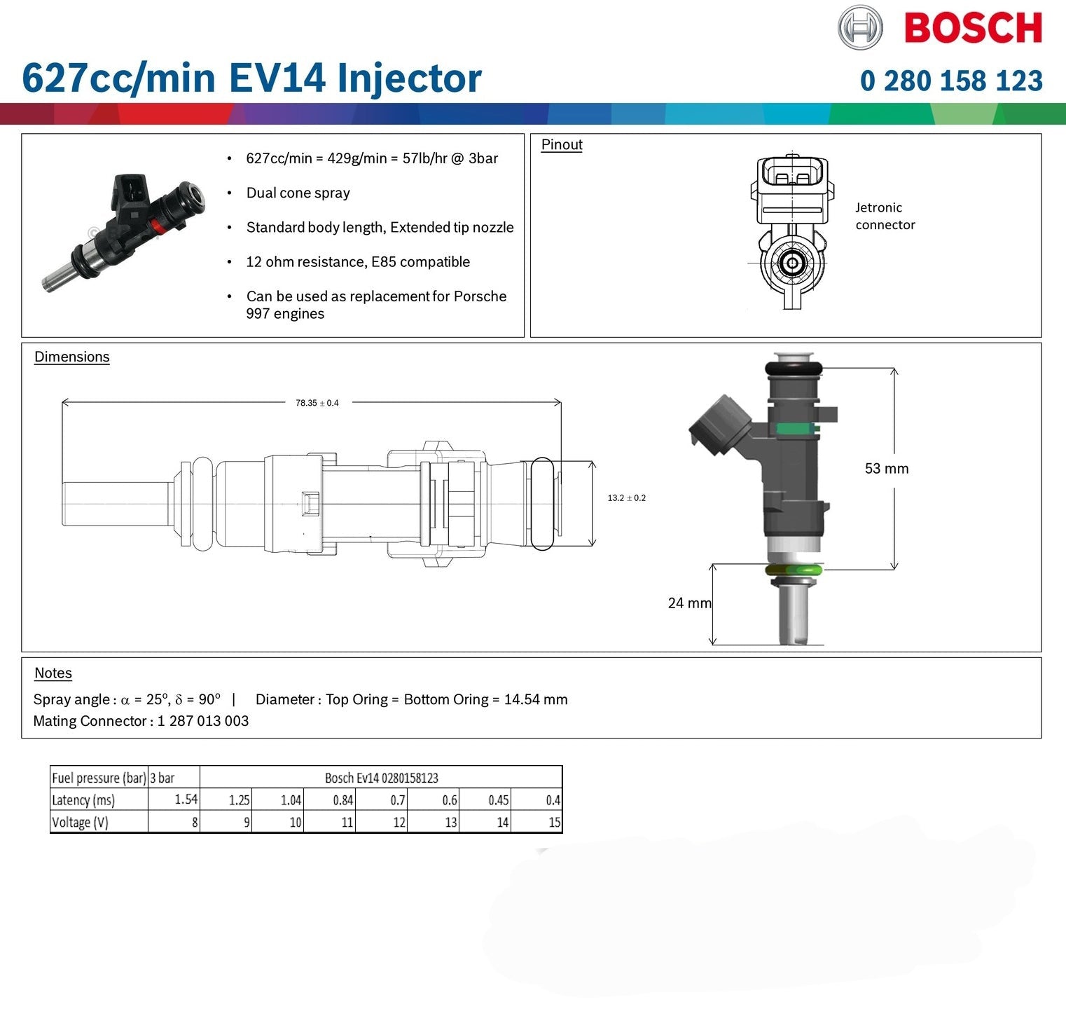 Genuine Bosch 630cc EV14 Fuel injector - Motorsport Calibrations