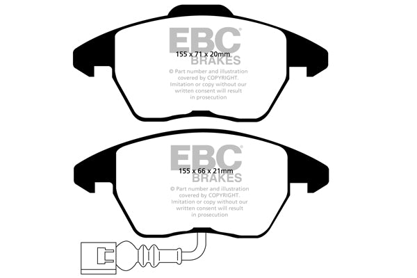 EBC Audi 8P 8J Yellowstuff Street and Track Front Brake Pads - ATE Caliper S3, TT & TTS