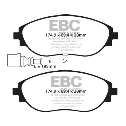 EBC Audi Volkswagen Yellowstuff Street and Track Front Brake Pads - TRW Caliper Inc. 8U Q3, 8V S3, MK7 Golf R & MK2 Tiguan