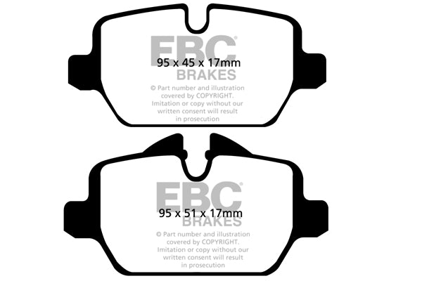 EBC BMW E81 E87 E90 E91 Yellowstuff Street and Track Rear Brake Pads - TRW Caliper Inc. 116i, 118i, 120i & 320i